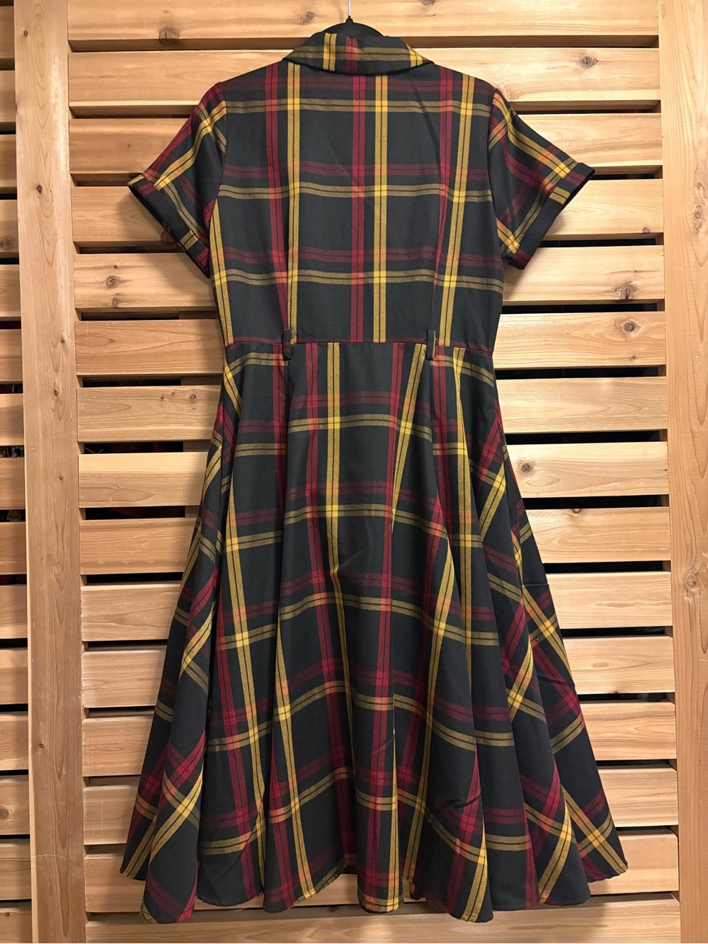 Collectif Caterina Giles Retro 50s Swing Dress with Black Yellow Red Check plaid - Picture 2 of 8